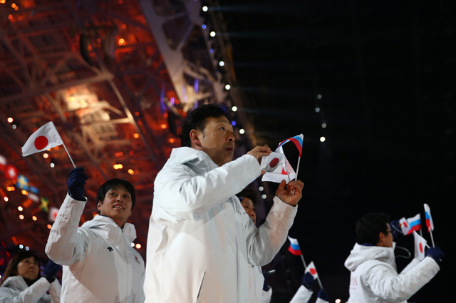 Athletes enjoying the opening ceremony of the Sochi 2014 Olympic Winter Games with the official Olympic Games phones, the Samsung Galaxy Note 3