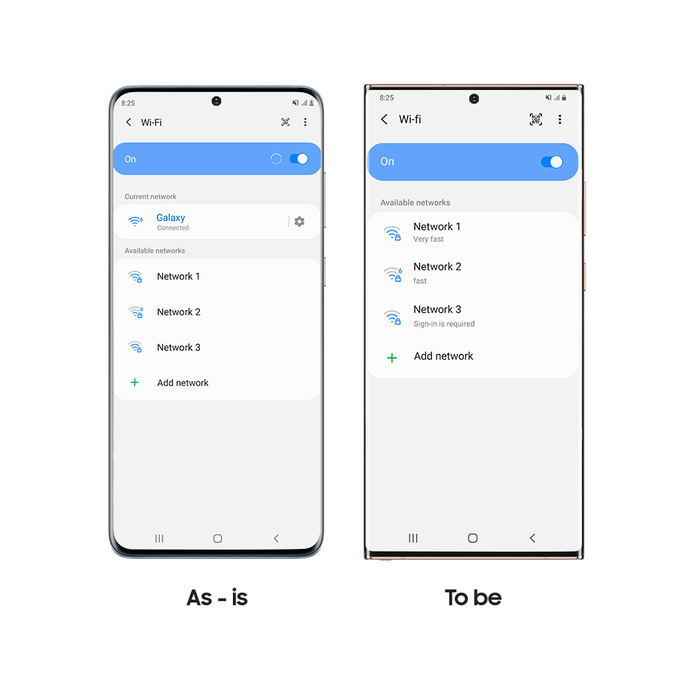 Improved feature in the Galaxy Note20 series that provides information about the login requirements and quality of the connection below the name of the network.