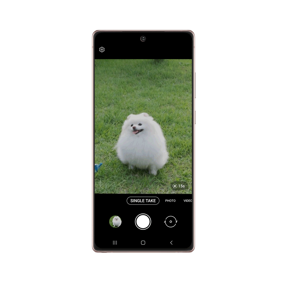 A GIF showing how to use the Single Take mode in the Galaxy Note20 and Note20 Ultra